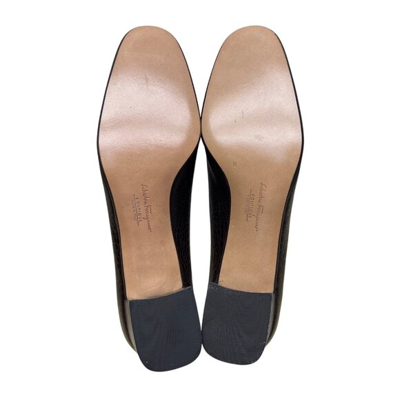 Salvatore Ferragamo Brown Croc-Embossed Leather Block Heel Loafers Sz 5.5B- New - Picture 7 of 8